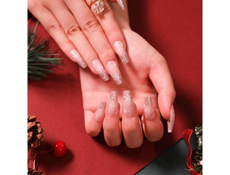 24 Unidades De Unhas Postiças Francesas Com Riscas Rosa E Árvore De Natal Xadrez, Acrílico, Estilo Ballet, Para Mulher E Menina Elisefashion (d)