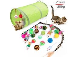 Conjunto De 21 Peça Para Brincar Com Gato Brinquedo Túnel Pet Bola Acessório