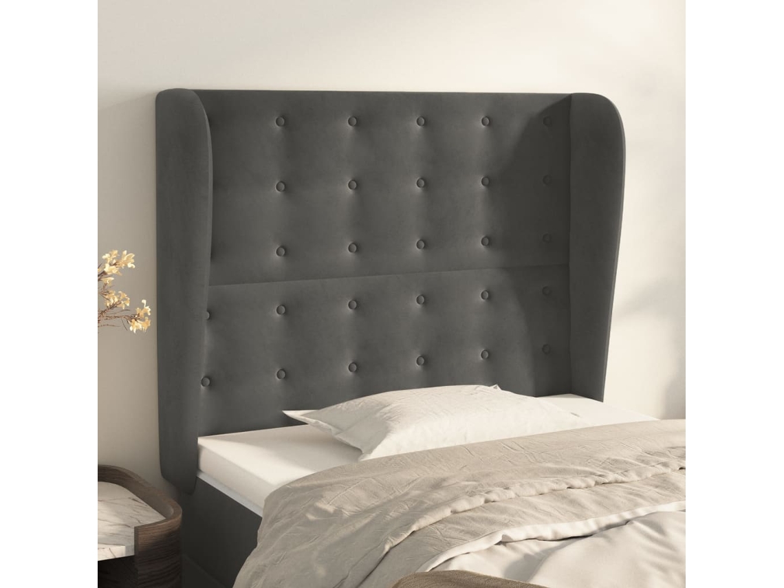 Cabecero con Alas de Terciopelo 103x23x118/128 cm Gris Oscuro