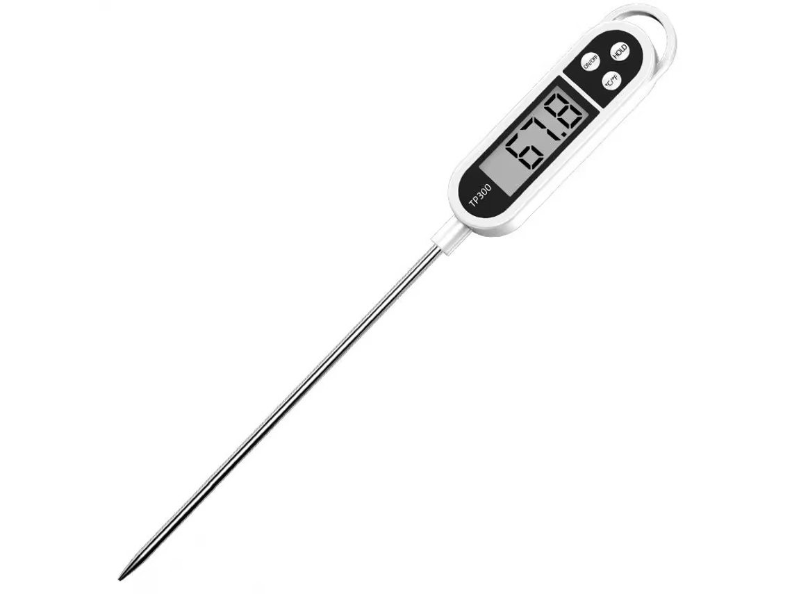 Termómetro Alimentar - Termómetro Digital De Cozinha - Termómetro Com Sonda - Medidor De Temperatura Culinária - Aço Inox/abs - Branco