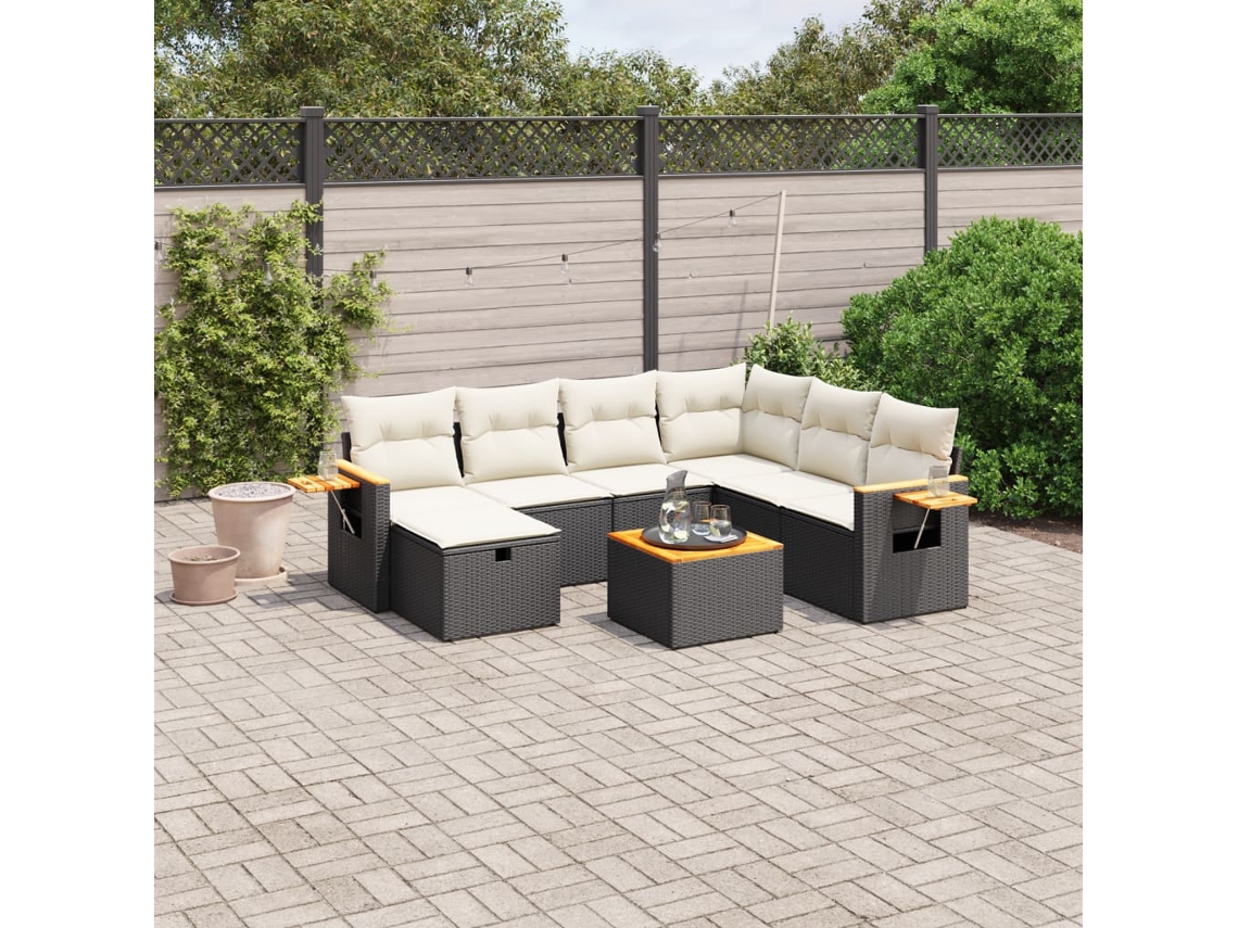 Vidaxl 8 Pcs Conjunto Sofás De Jardim Com Almofadões Vime Pe Preto