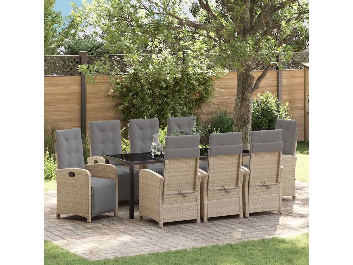 Vidaxl Conjunto De Jantar Para Jardim 9 Unid. Bege Vime Pe