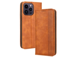 Capa Para Iphone 14 Pro Pele Sintética Anti-choque Magnética Castanho