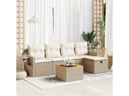 Vidaxl 6 Pcs Conjunto De Sofás P/ Jardim Com Almofadões Vime Pe Bege