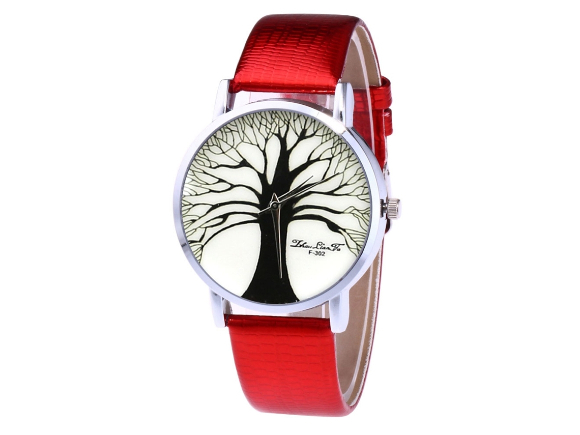 Reloj De Cuarzo Unisex Con Correa De Cuero Pu Casual Rojo Dial Redondo