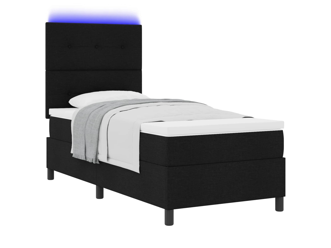 Cama Box com Colchão com Led Preto 80 X 200 Cm Tecido MAISON EXCLUSIVE