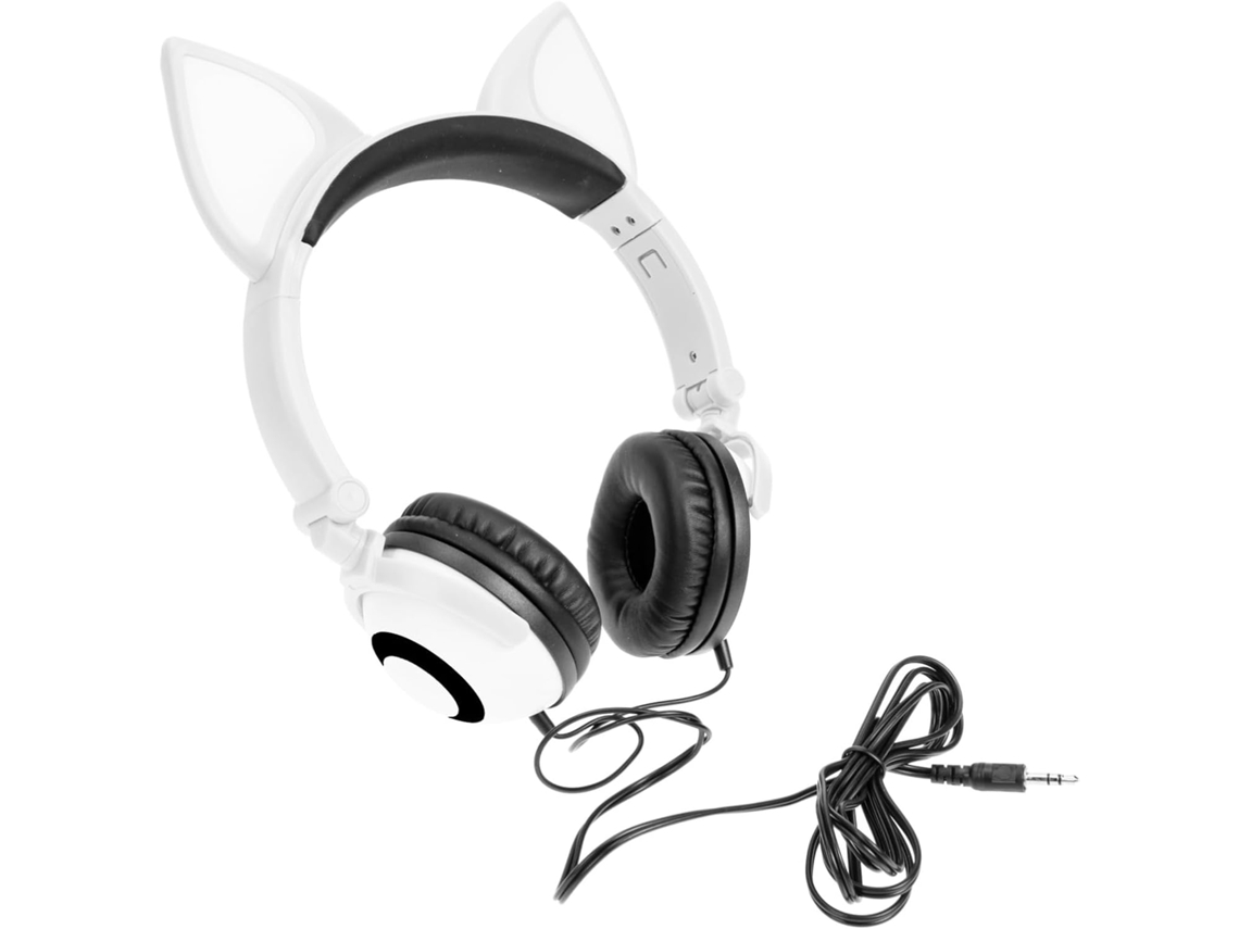 Fones De Ouvido Infantis Com Orelhas Gato Brilhantes, Em Pvc Branco, Com Haste Ajustável