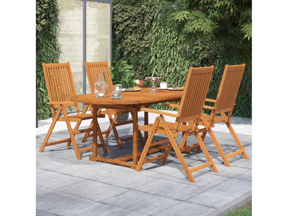 Vidaxl 5 Pcs Conjunto De Jantar Para Jardim Madeira De Acácia Maciça 120-170 Cm
