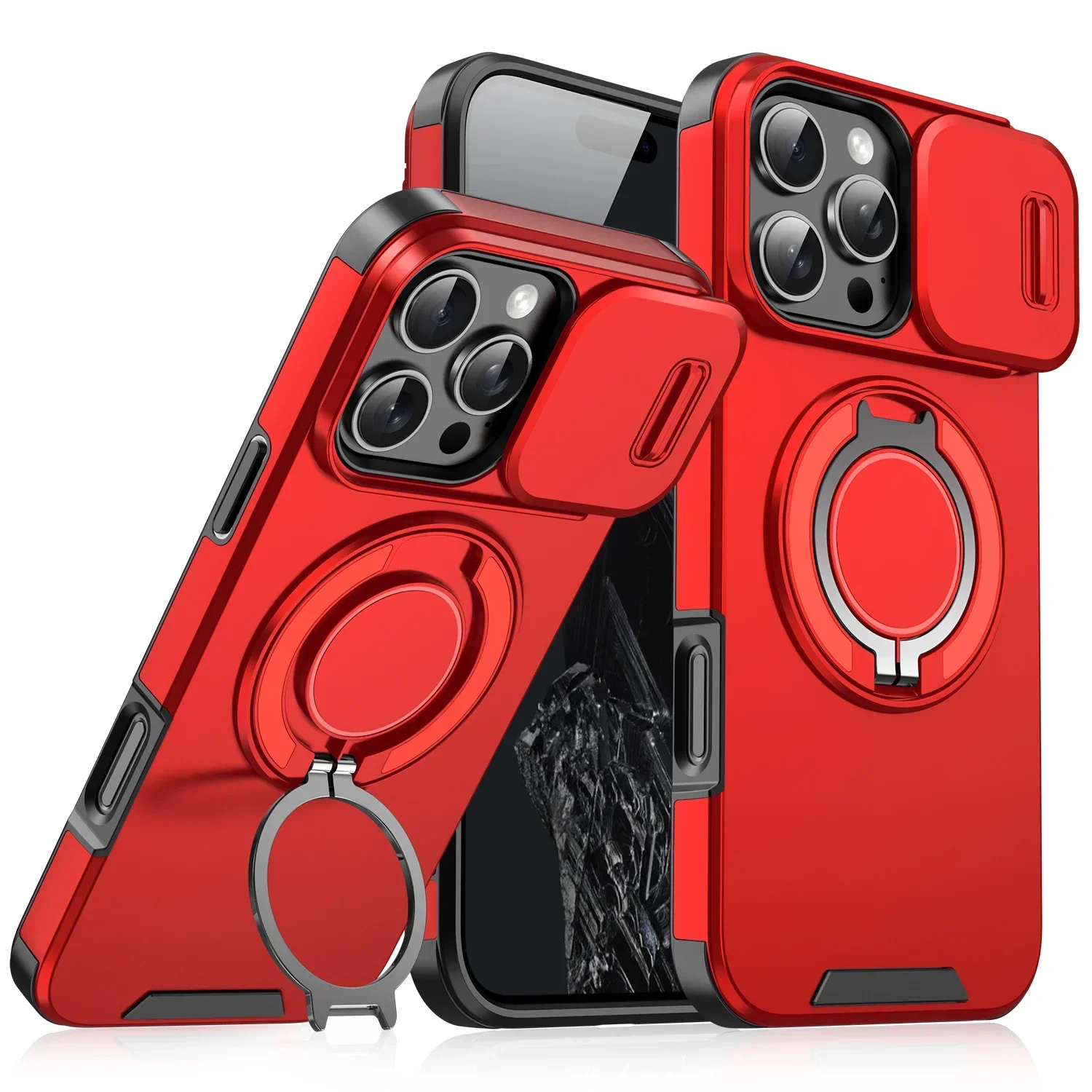 (iphone 13 Pro, Vermelho) Capa Deslizante Magnética Resistente Para Iphone, Proteção Da Câmera