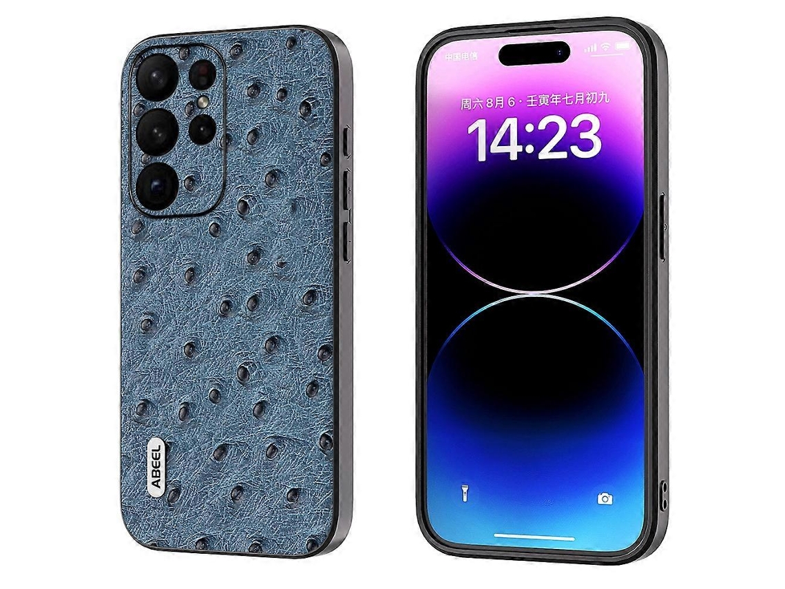 Capa Para Celular Abeel Em Couro Com Textura De Avestruz Para Samsung Galaxy S23 Ultra 5g