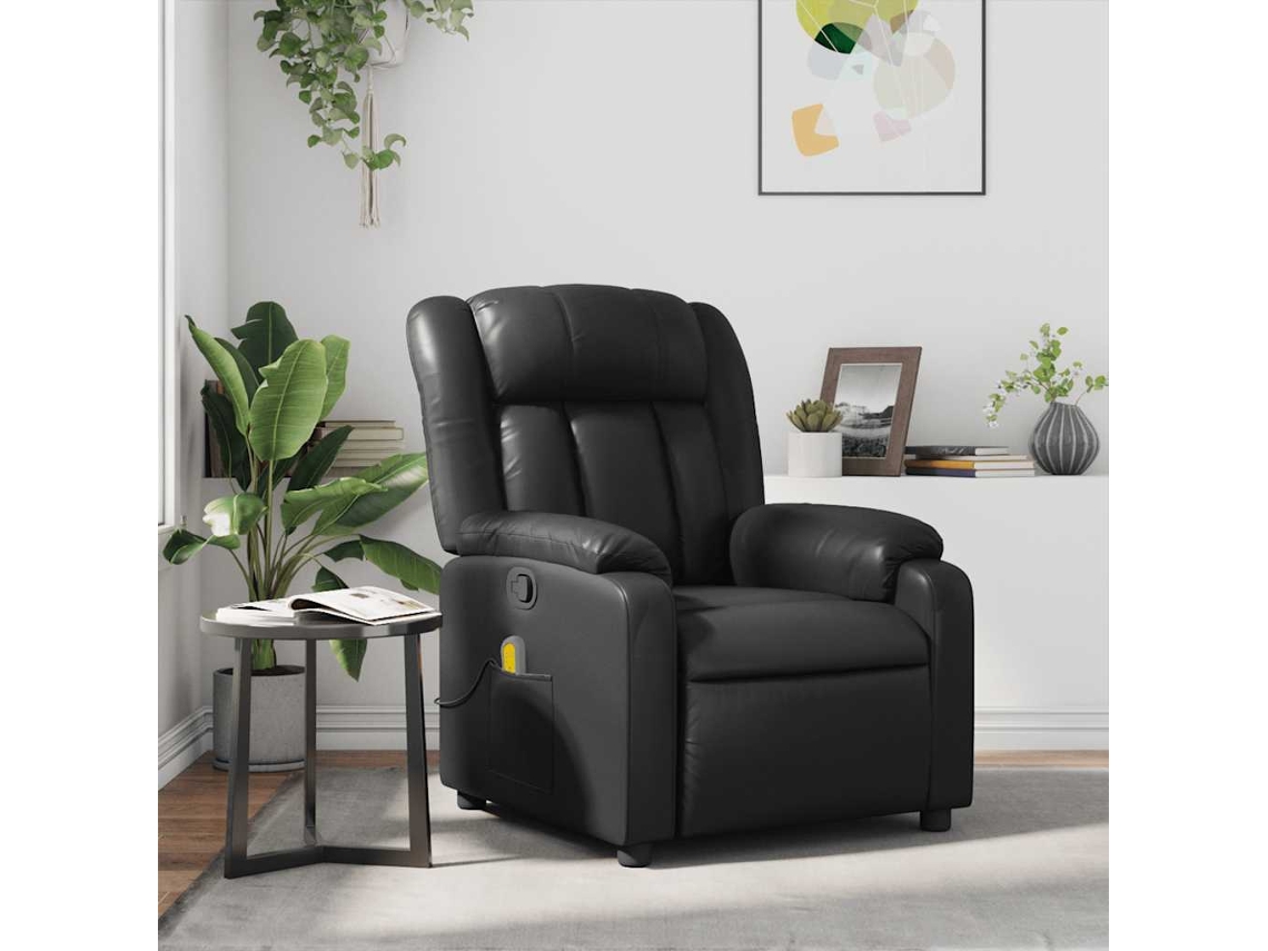 Vidaxl Poltrona De Massagens Reclinável Couro Artificial Preto
