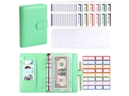 A6 Loose Leaf Macaron Pu Leather Cash Envelope Budget Notebook With Zipper Pockets, Money Saving Organizer, Lime Green