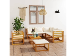 Vidaxl 8 Pcs Conjunto Lounge Jardim C/ Almofadões Acácia Maciça Creme