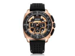 Relógio masculino Megir, liga metálica, pulseira de silicone, movimento de quartzo analógico, dourado rosê, preto
