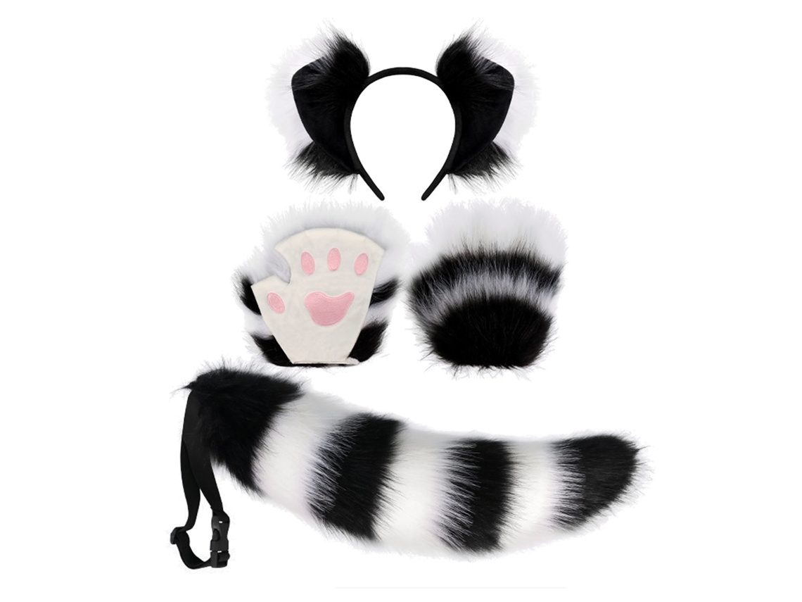 Mali conjunto Tiara com Orelhas de Raposa, Cauda e Luvas de Garras para Cosplay e Festas