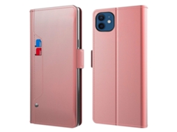 Capa Para Iphone 12 Pele Sintética Anti-choque Magnética Com Porta-cartões Rosa