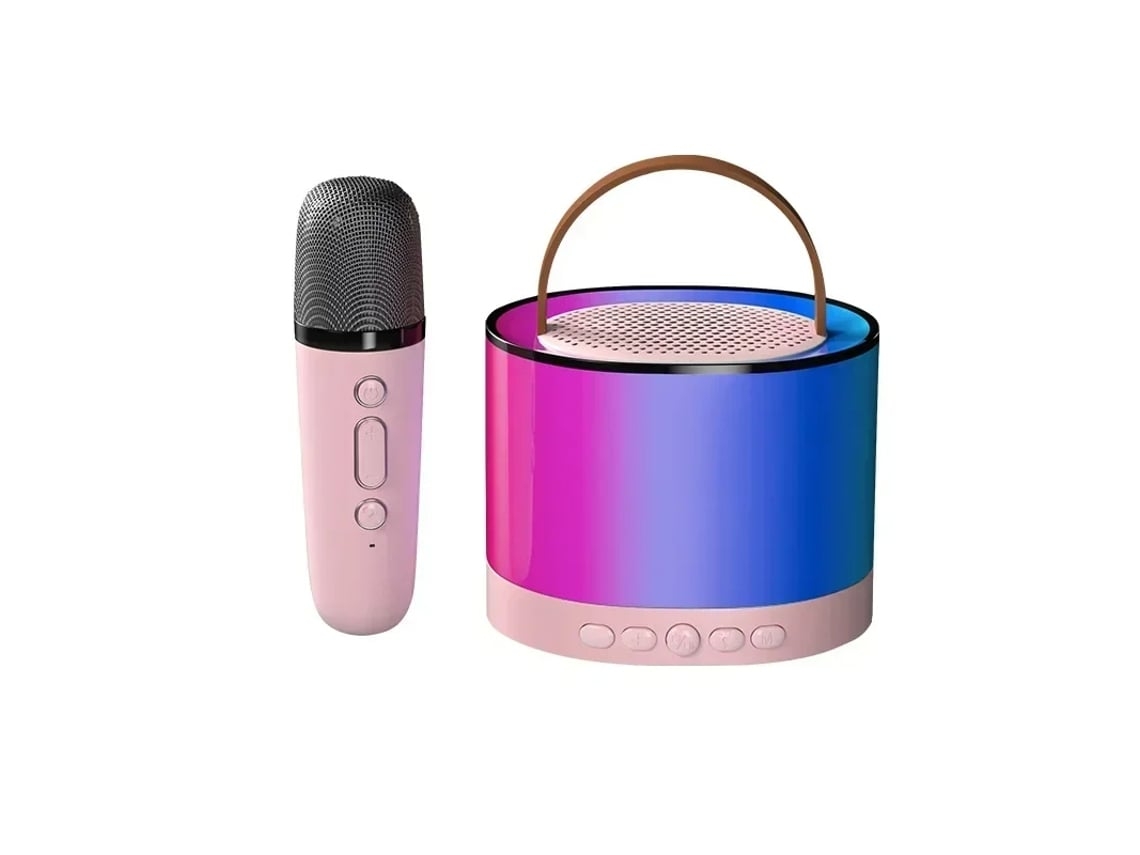 Sem Fio Bluetooth Alto-Falante Karaoke Máquina K52 Rgb Leitor de Música para Crianças Cor-De-Rosa