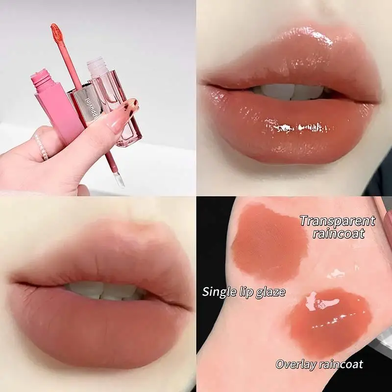 Gloss Labial Rosa Feminino De Duas Pontas, Com Acabamento Sedoso, Matte E Espelhado, Para Aplicação Em Camadas.