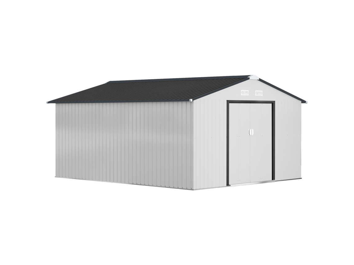 Abrigo de Jardim com 4 Janelas 12,4 M² 340x386x200 Cm Branco e Cinza Escuro VERIDIA CUOM