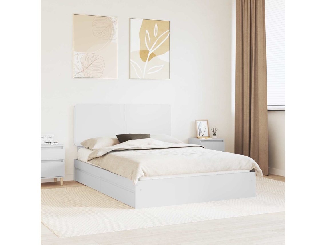 Vidaxl Cama Com Armazenamento Branco 140 X 200 Cm Derivados De Madeira