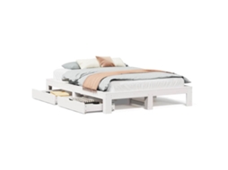 Cama Sem Colchão 140x190 cm Madeira de Pinho Maciça Branco MAISON EXCLUSIVE