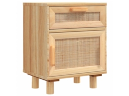 Mesa de cabeceira pinho maciço e vime natural VIDAXL castanho