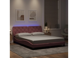 Vidaxl Estrutura De Cama Com Led Sem Colchão 160x200 Cm Veludo Rosa