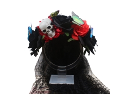 Tiara De Halloween Día De Los Muertos Encaje Negro Rosa