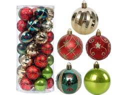 Adornos Para Árbol De Navidad, Conjunto De 35 Bolas De Navidad 2.36" Rojo Verde Y Oro Resistente A Roturas