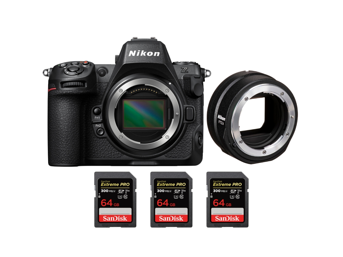 Z8 + Ftz Ii + 3 Sandisk 64gb Uhs ii 300mb/s Máquina Fotográfica Híbrida Full frame + Ebook “20 Dicas para Fotos Que Impressionam” NIKON