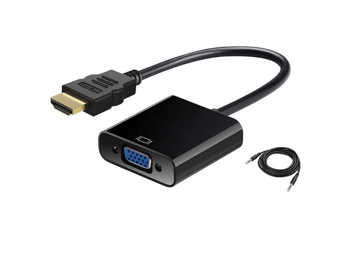 Adaptador Hdmi vga Preto com Saída Áudio 3,5mm Sem Alimentação Extra Transmite Imagem e Som YANYXR