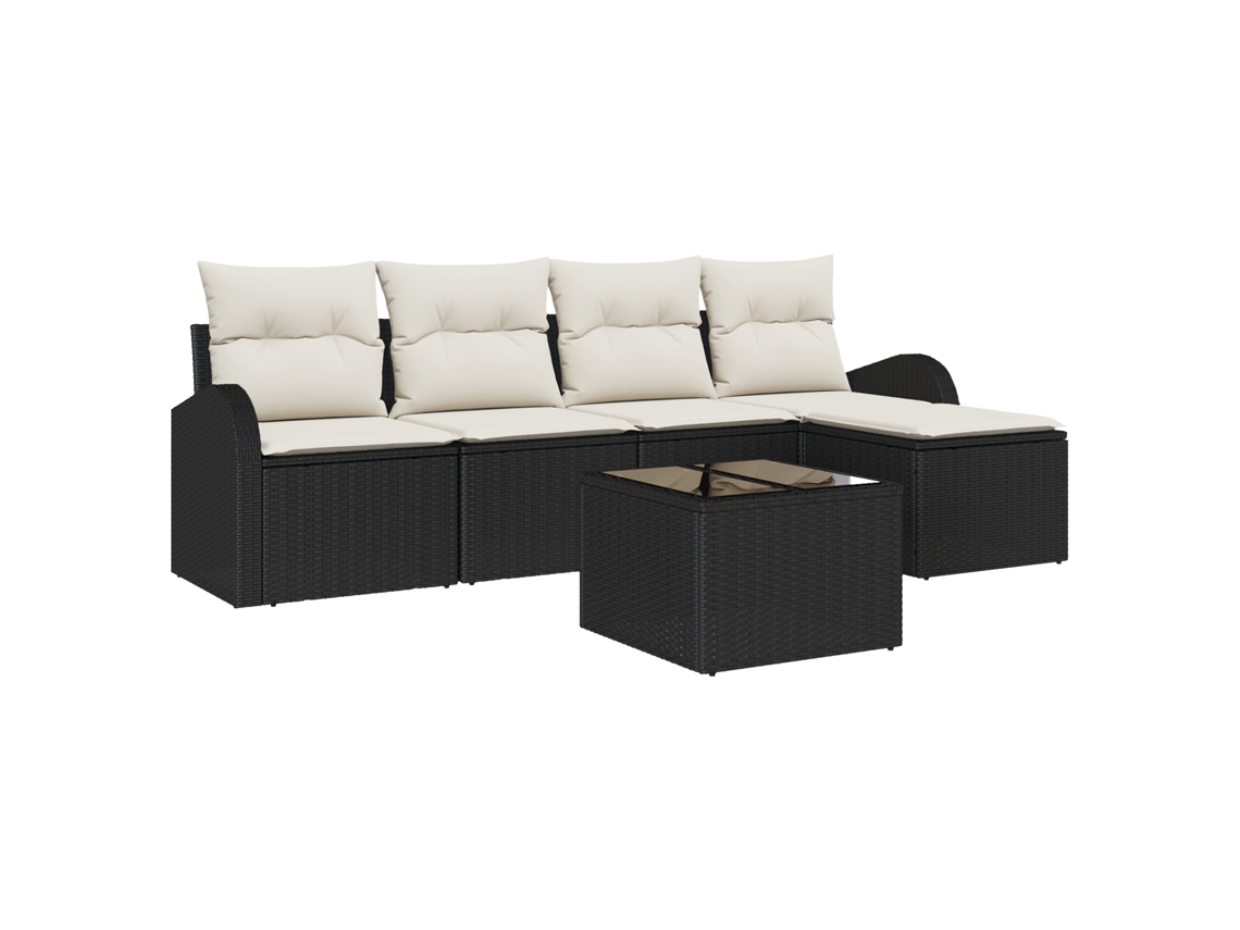 Conjunto 6 Sofá De Jardim Vidaxl Preto Vime Pe (55 X 55 X 37 Cm)