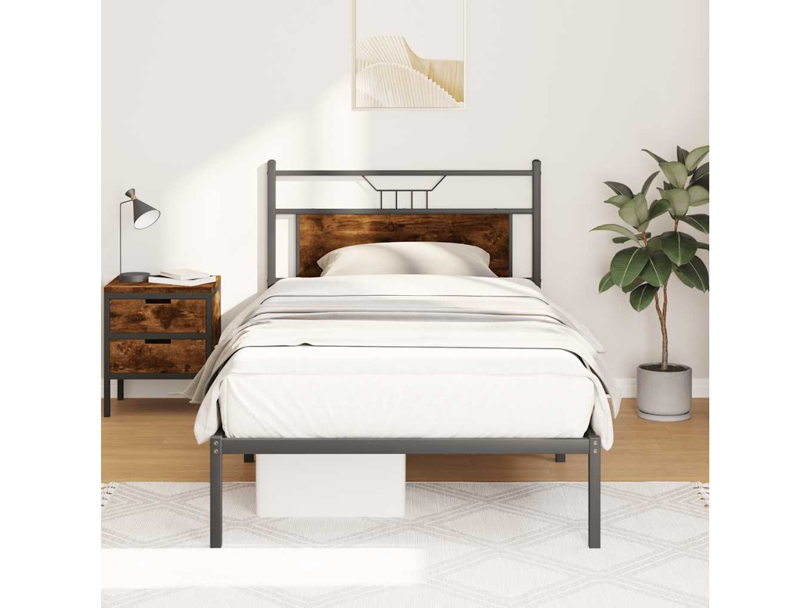 Vidaxl Estrutura Cama S/ Colchão Derivados de Madeira Carvalho Fumado