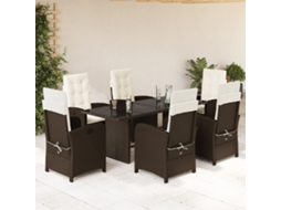 Vidaxl 7 Pcs Conjunto Jantar P/ Jardim C/ Almofadões Vime Pe Castanho