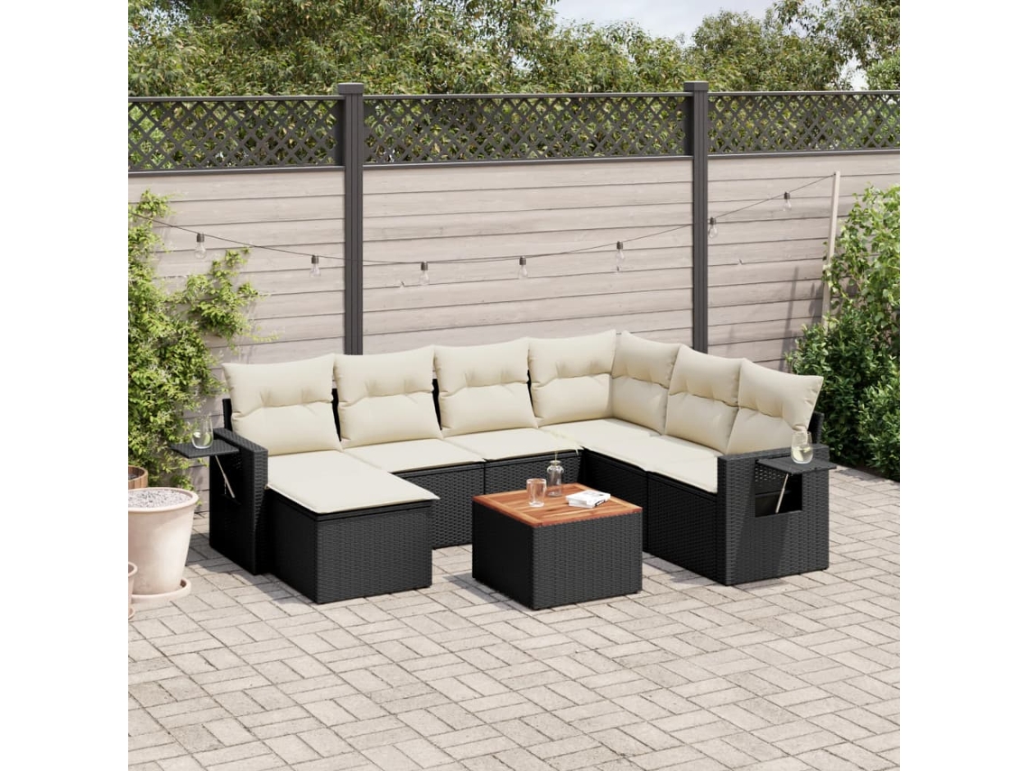 Vidaxl 8 Pcs Conjunto Sofás De Jardim Com Almofadões Vime Pe Preto