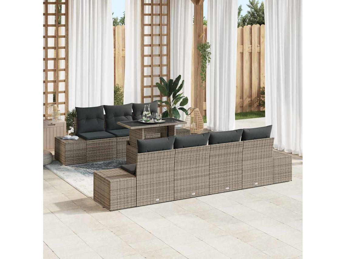Vidaxl Conjunto De Sofá De Jardim Com Almofada 8 Pcs Cinzeto