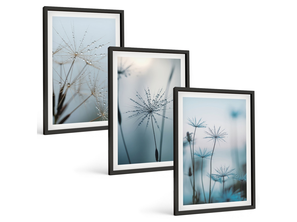 Conjunto De Pinturas Dentes-de-leão Com Gotas De Água Espelharte (3 Peças 40x60 Cm)