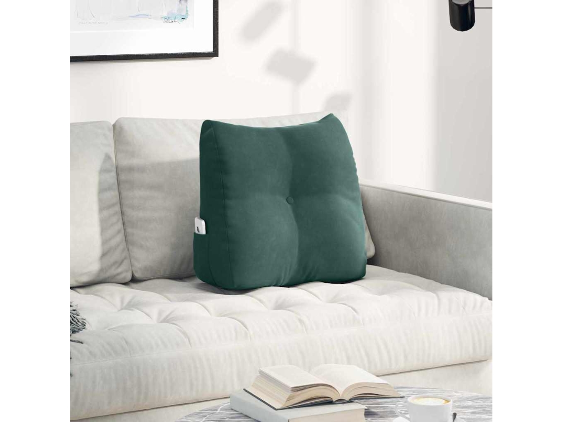 Vidaxl Travesseiro Para Costas Verde Escuro 45 X 24 X 50 Cm Veludo