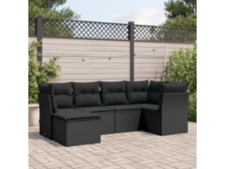 Vidaxl 6 Pcs Conjunto Sofás De Jardim C/ Almofadões Vime Pe Preto