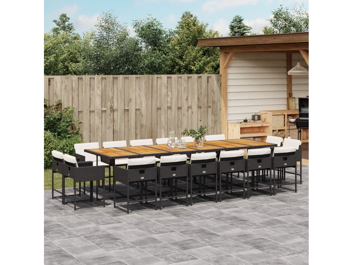 17 Pcs Conjunto De Jantar P/ Jardim C/ Almofadões Vime Pe Preto Dkd Home Decor