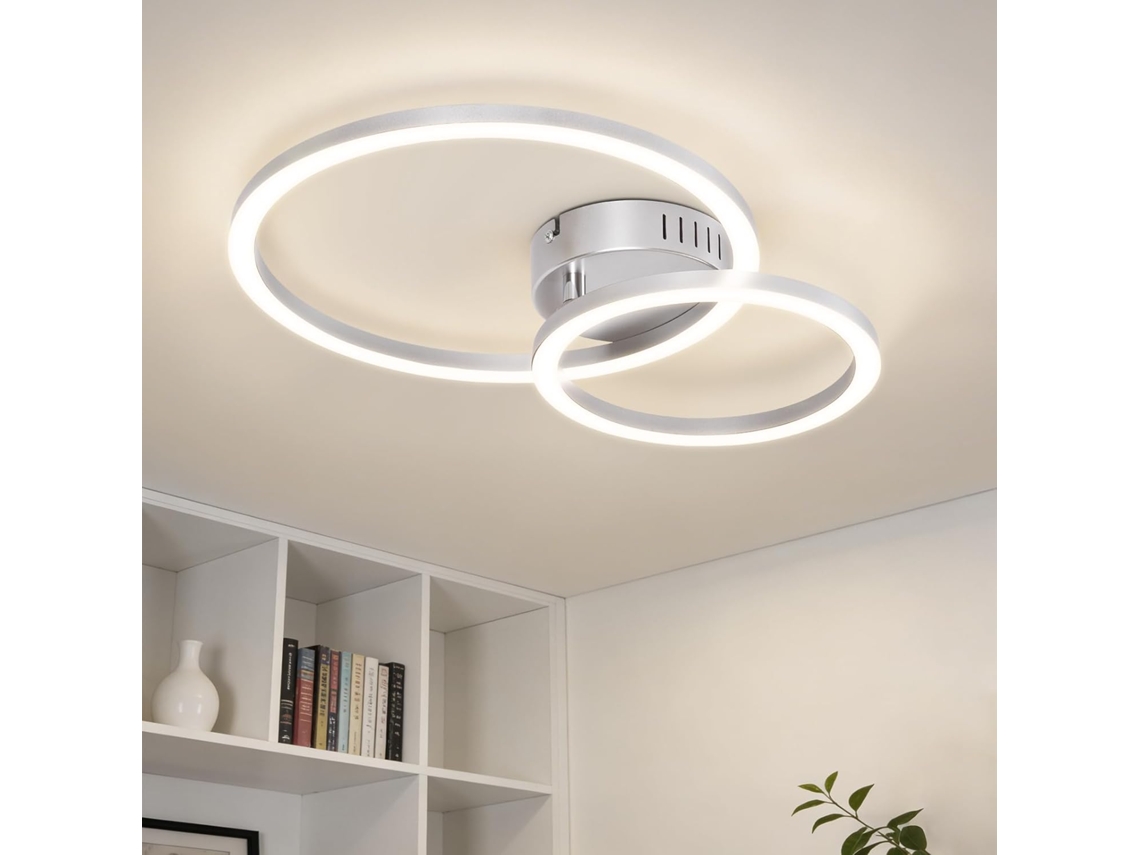Nettlife Candeeiro De Teto Led Moderna 2 Anéis Prata 40 Cm 23 W, Luz Neutra 4000 K