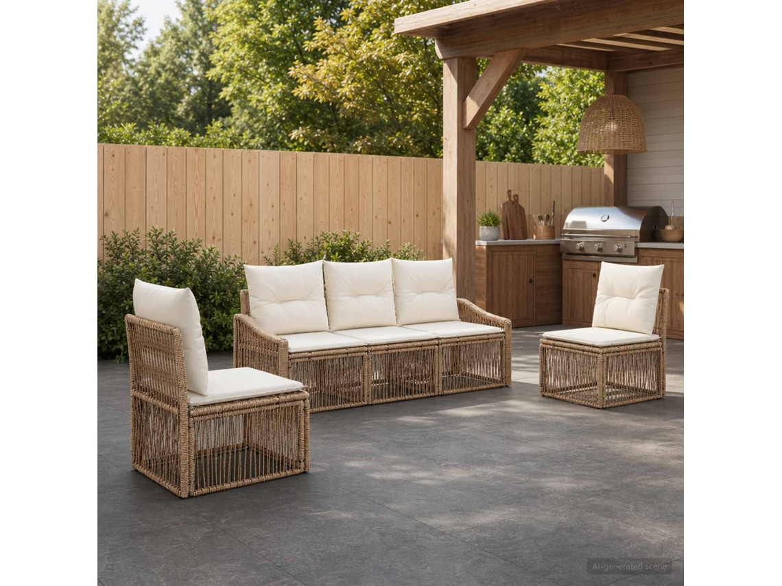Vidaxl Conjunto De Sofá De Jardim 5 Pcs Bege Vime Pe
