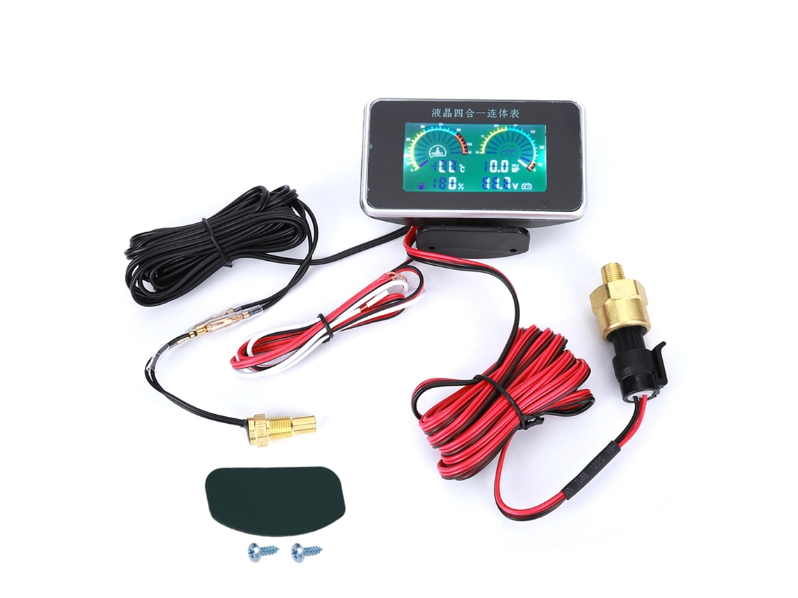 Medição 4-em-1 Carro Lcd: Voltagem, Combustível, Temperatura Água E Pressão Óleo 9v-36v