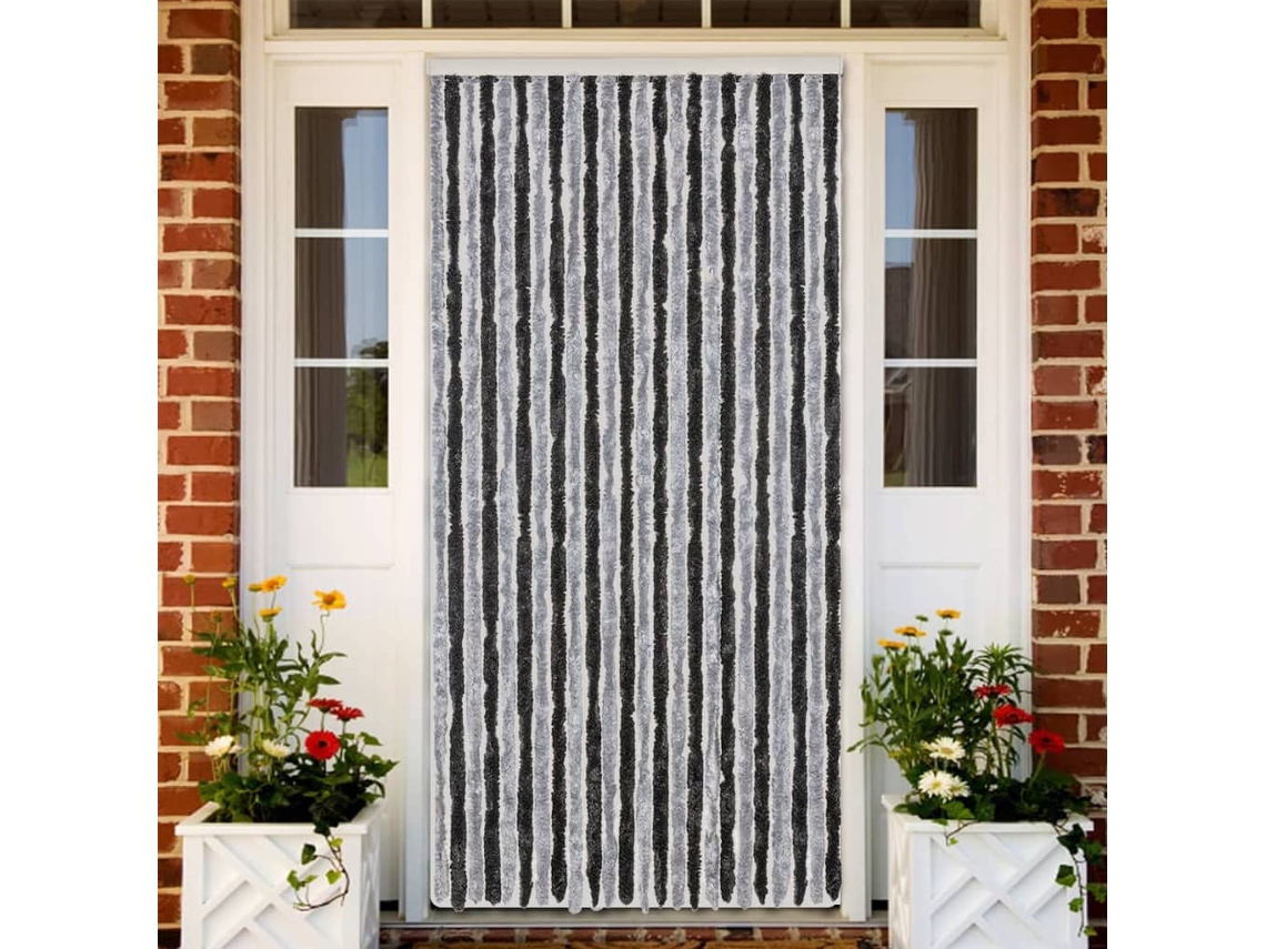 Vidaxl Cortina Anti-insetos 100x230 Cm Chenille Cinzento E Preto