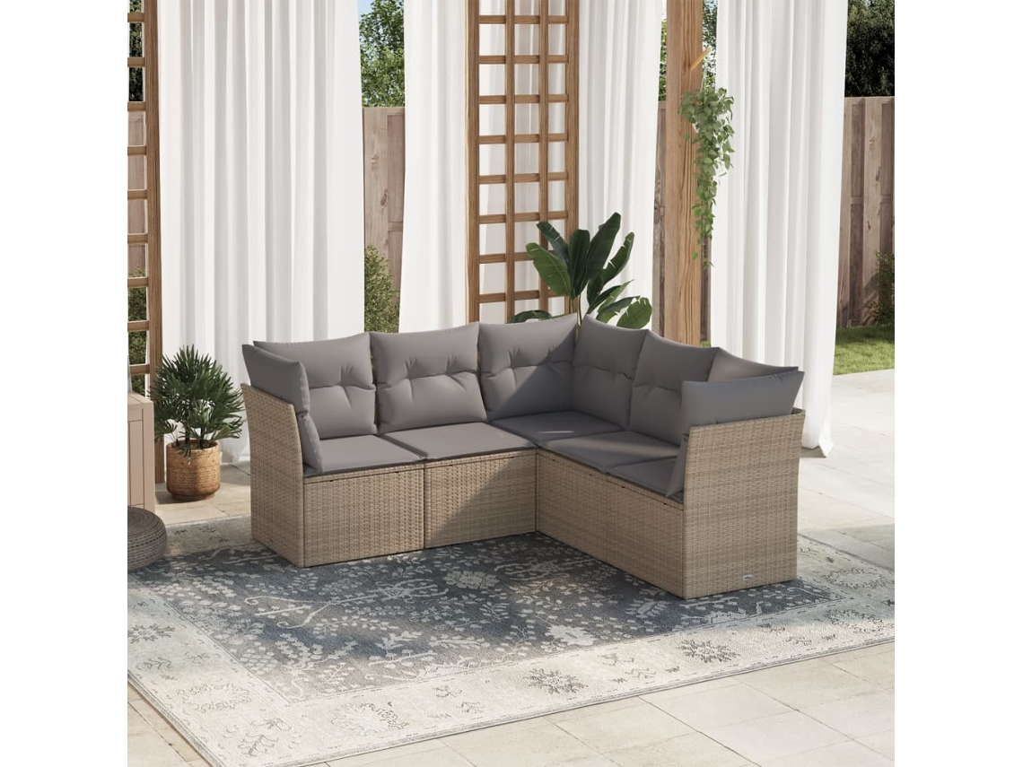 Vidaxl 5 Pcs Conjunto de Sofás P/ Jardim com Almofadões Vime Pe Bege