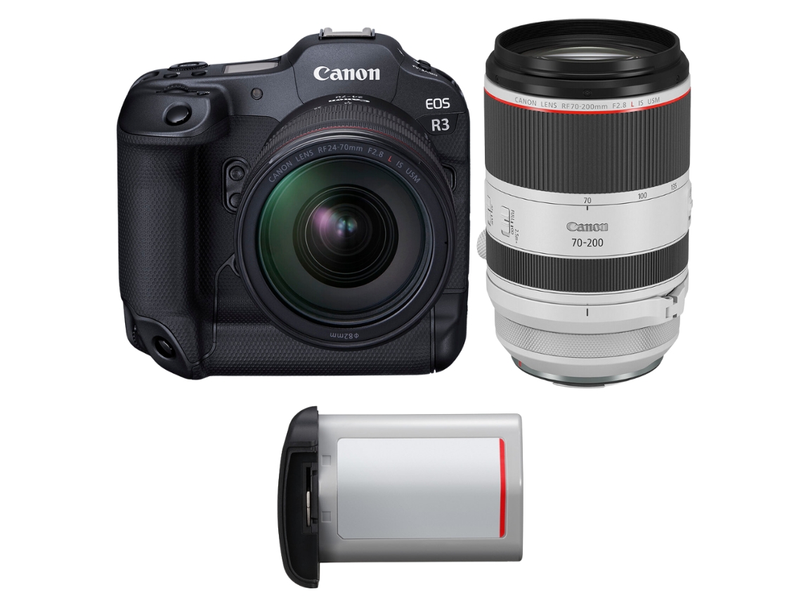 Eos R3 + Rf 24 70mm F/2.8 L Is Usm + Rf 70 200mm F/2.8 L Is Usm + 1 Canon Lp e19 + Ebook “20 Dicas para Fotos Que Impressionam” CANON