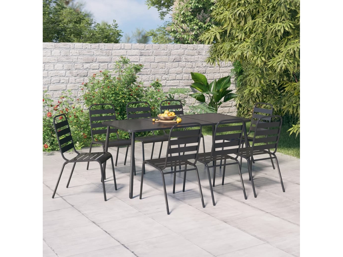 Conjunto 9 Peças Jantar Para Jardim Aço Antracite Dkd Home Decor