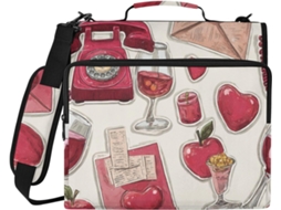 Envelope Celular Heartse Vinho Tinto Retro Com 3 Argolas, 8cm, Zíper, Alça De Ombro y Mão Inclui Pasta Com Zíper