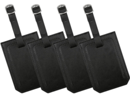 Conjunto de 4 Etiquetas de Bagagem em Couro Sintético, Pretas, com Bolso para Identificação e Endereço BRILVIBERA