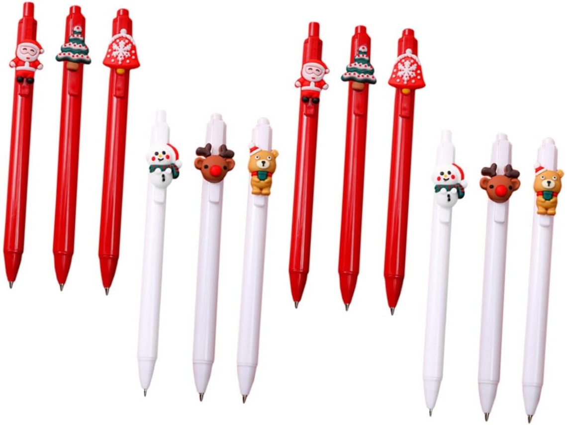 Conjunto De 12 Canetas Esferográficas Natalinas Nuobesty Com Cabo